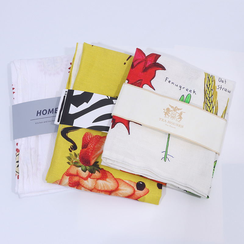 HOSHOM Custom Printed Linen Tea Towels Kitchen Dish Towels Cotton Dish Cleaning Cloth Sublimation Dish Towel White Tablecloths