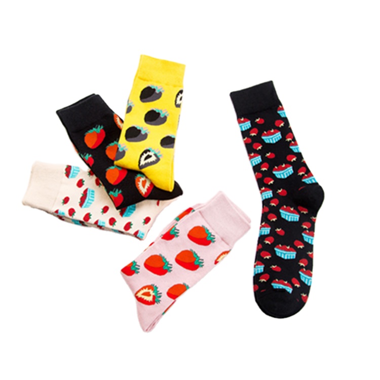 2021 autumn and winter new products hot sale ladies long socks strawberry pattern cartoon personality stockings