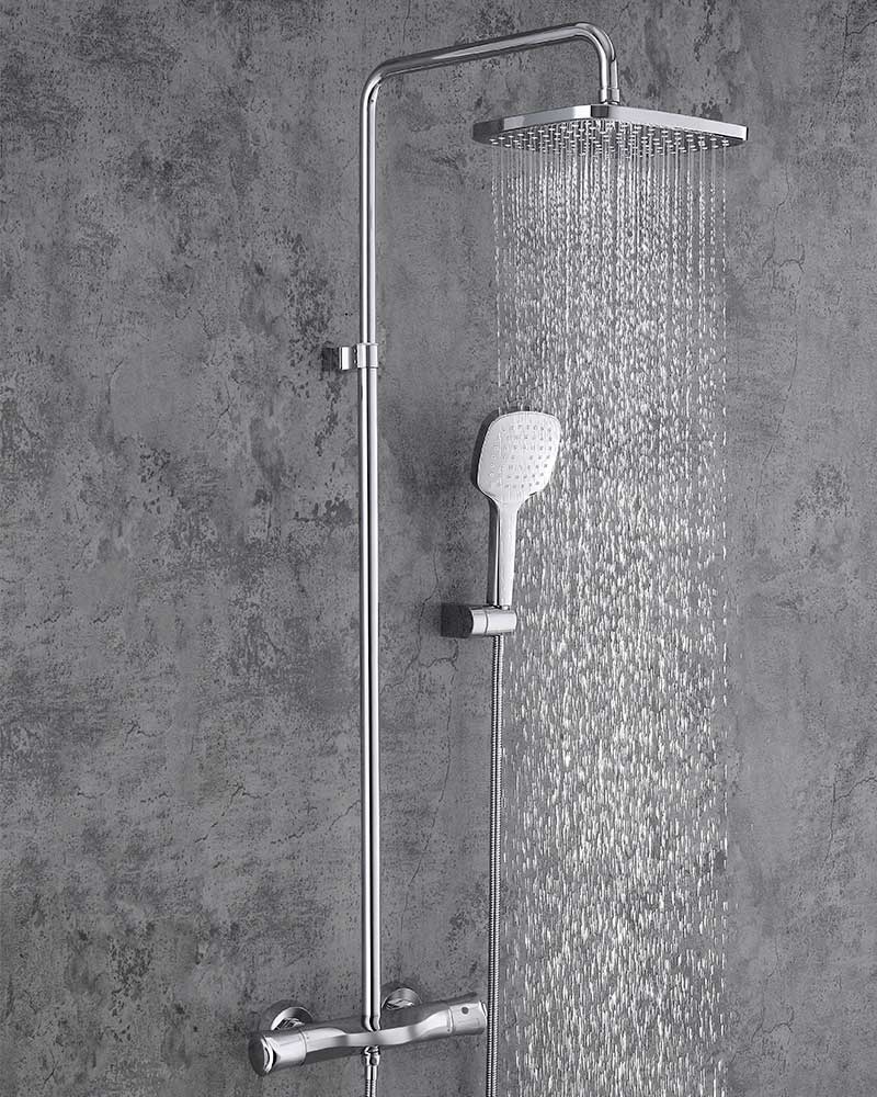 Luxurious Stainless Steel Chrome Rain Square Shower set with ABS Shower Head in Bathroom
