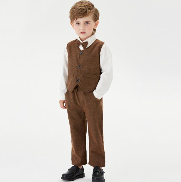 1-7Years Boys Kids Long Sleeve Gentleman Outfit Suits 3PCS Clothing Sets