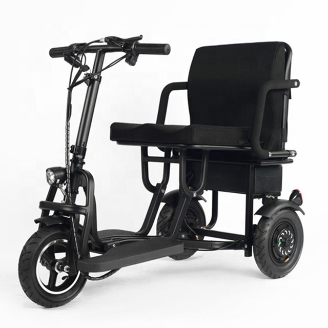 Aluminum folding 3 wheel elderly mobility scooter with seat and 350W motor