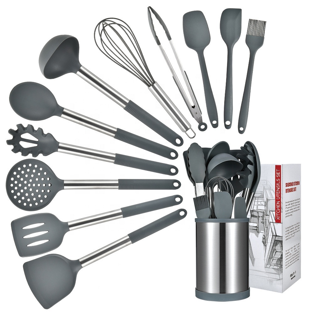 Kitchen Accessories 9 Pcs High Quality Stainless Steel Handle Silicone Utensils Set Custom Logo Kitchen Utensil Kit