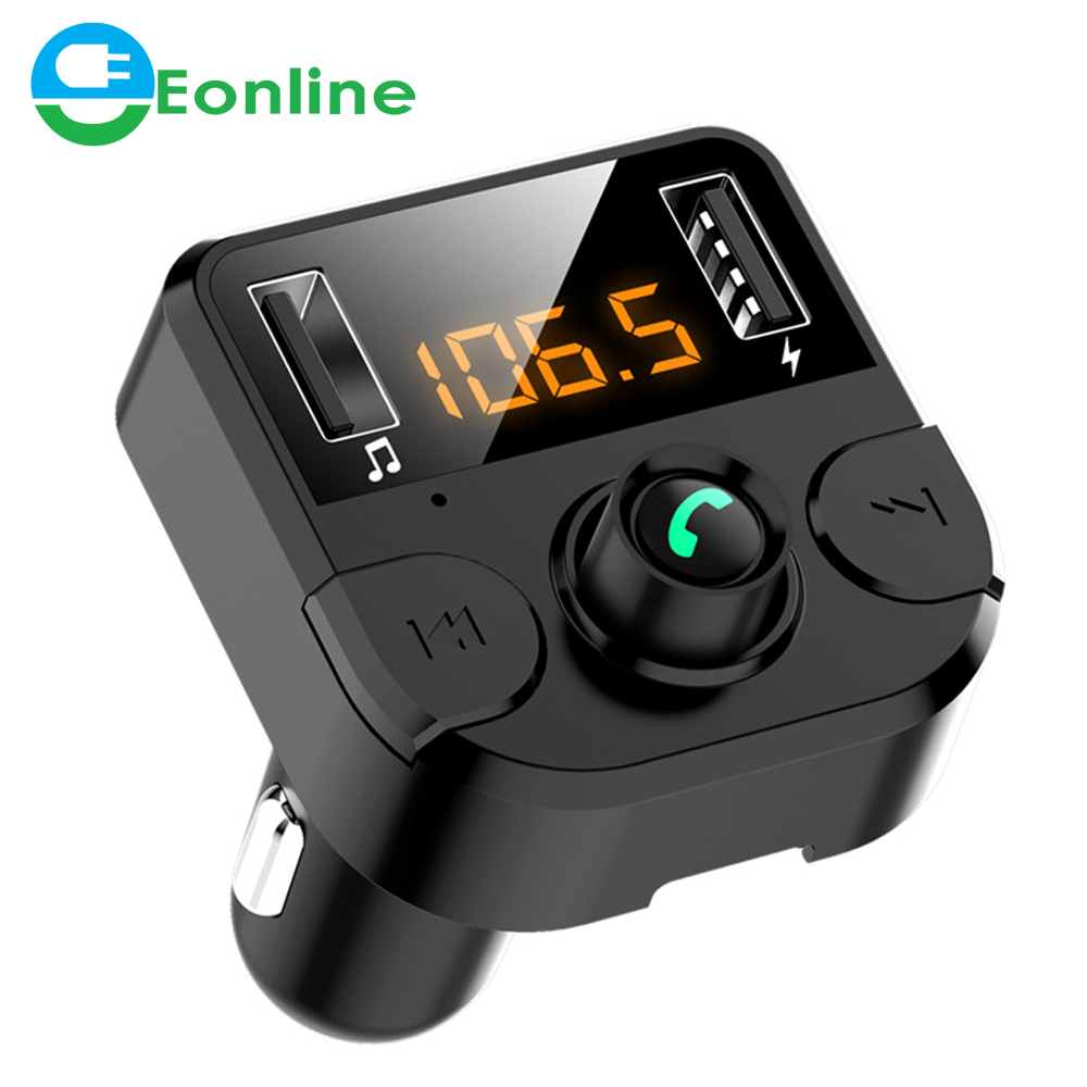 Автомобильное зарядное устройство Eonline, беспроводной FM-передатчик, Bluetooth, аудио, MP3, USB-накопитель, карта TF, автомобильный комплект с двумя USB-портами, быстрая зарядка