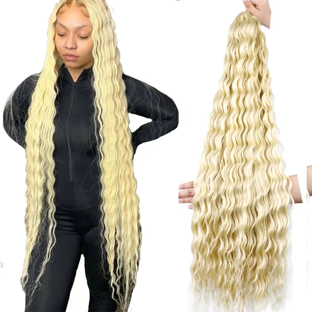 Wholesale Synthetic Water Wave Crochet Hair Ombre Brown Blonde Hair Extensions Long Deep Wave Hair Braid Ocean Wave Curly