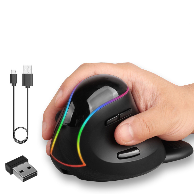 Мышь Вертикальная аккумуляторная беспроводная эргономичная с RGB-подсветкой, 2,4 ГГц