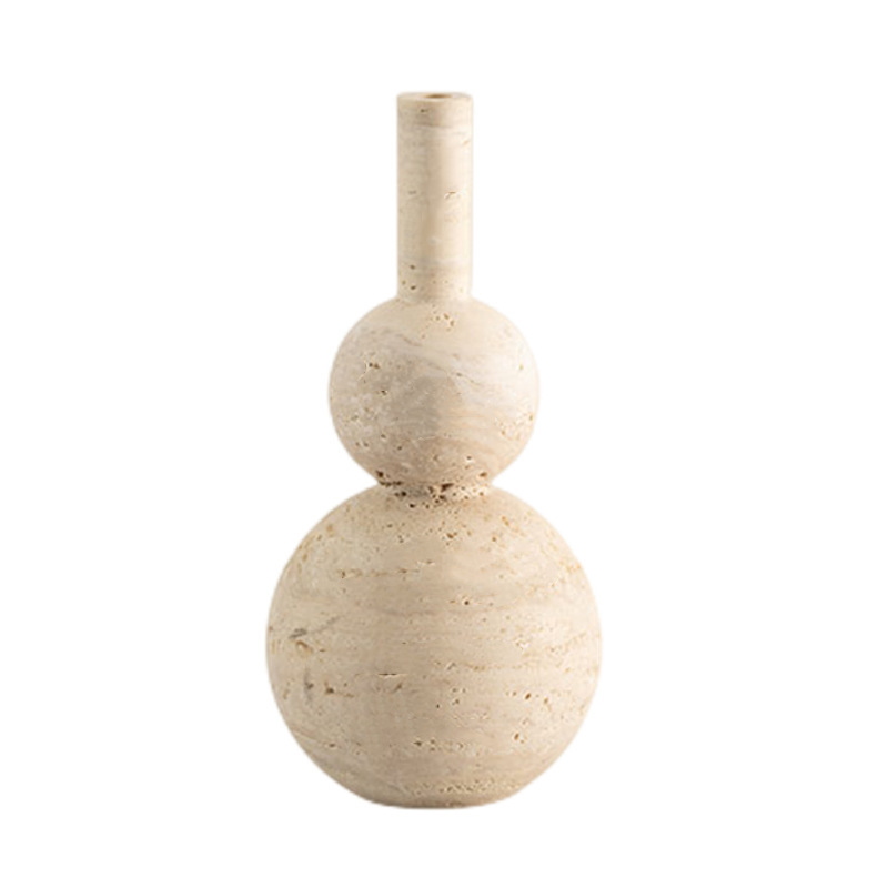 New Style Home Decor Beige Travertine Vase Stone Art Flower Vases Natural Stone Decoration