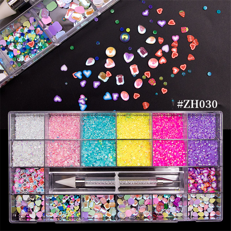 Wellflyer NABD-041-4 Rhinestone Nail Gems Iridescent Clear Class, Multi-Shape Flat Back Shiny Nail Jewels for Nail Art DIY Craft
