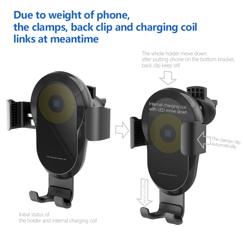 Hot Sale Smartphone Car Holder 15W Fast Charging Auto Clamping Alignment Gravity Car Phone Mount With Wireless Charger