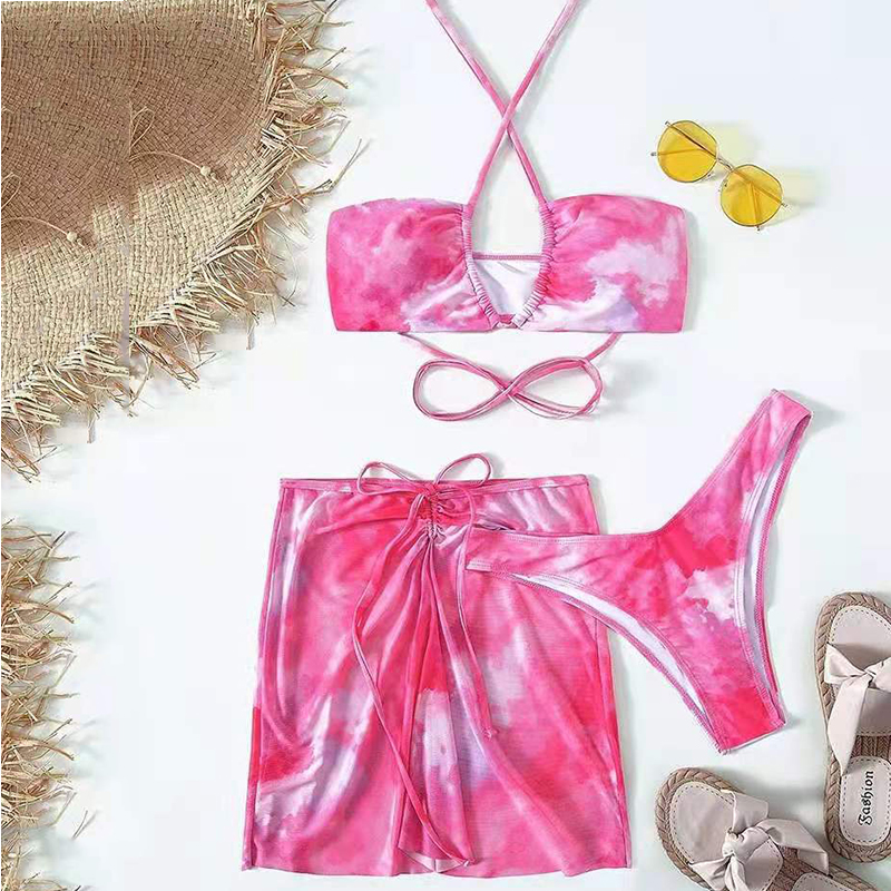 Дизайнерские трикотажные купальные костюмы Tie-dye с принтом, Индивидуальный Женский бразильский комплект бикини, купальник, оптовая продажа