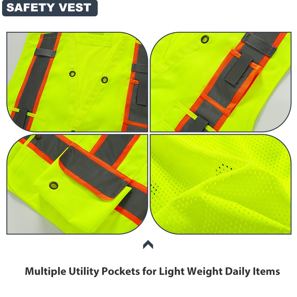 ANSI Custom Logo with Pockets Construction Wholesale High Visibility Reflective Safety Vest