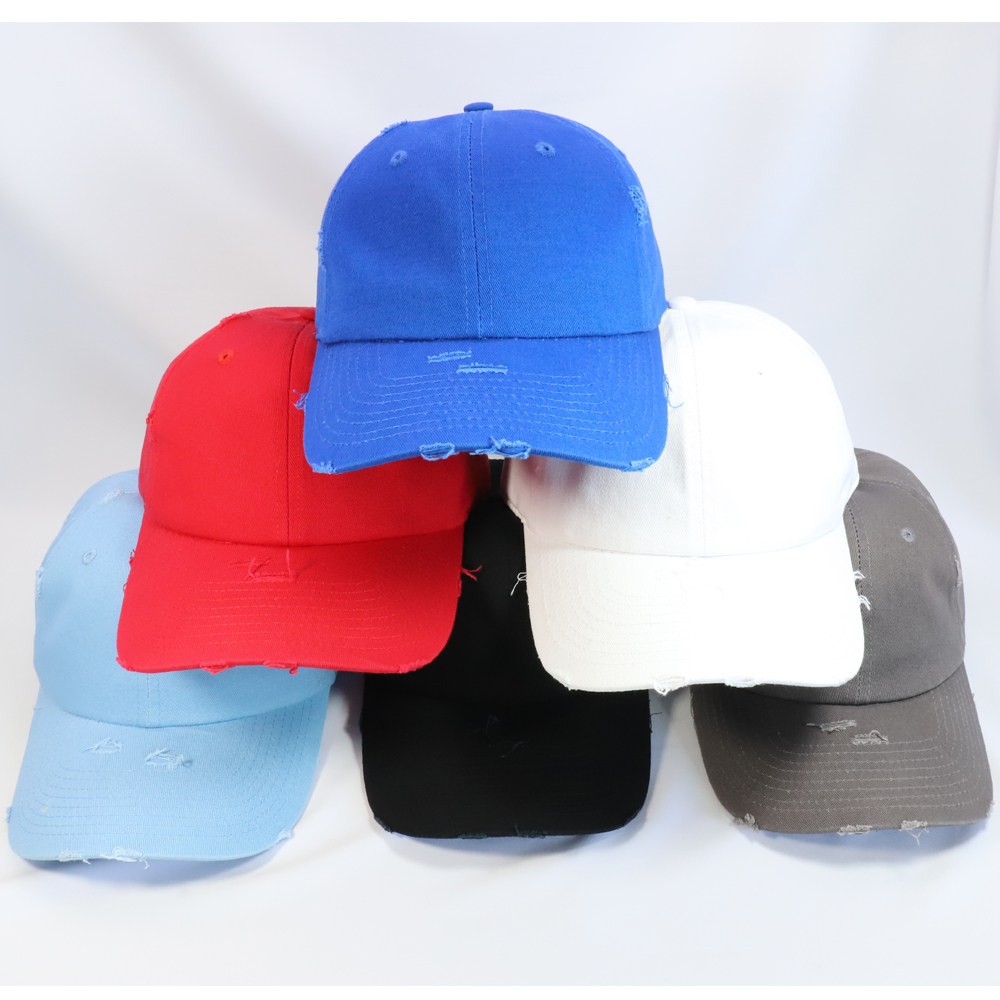 Custom Blank Plain Cheap Dad Ball Hat Ripped Worn-out Unstructured Distressed Washed Baseball Cap