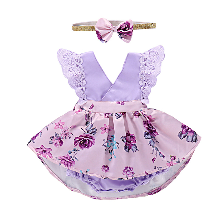 Infant purple Lace sleeveless 0-6month baby girl floral fairy romper dress