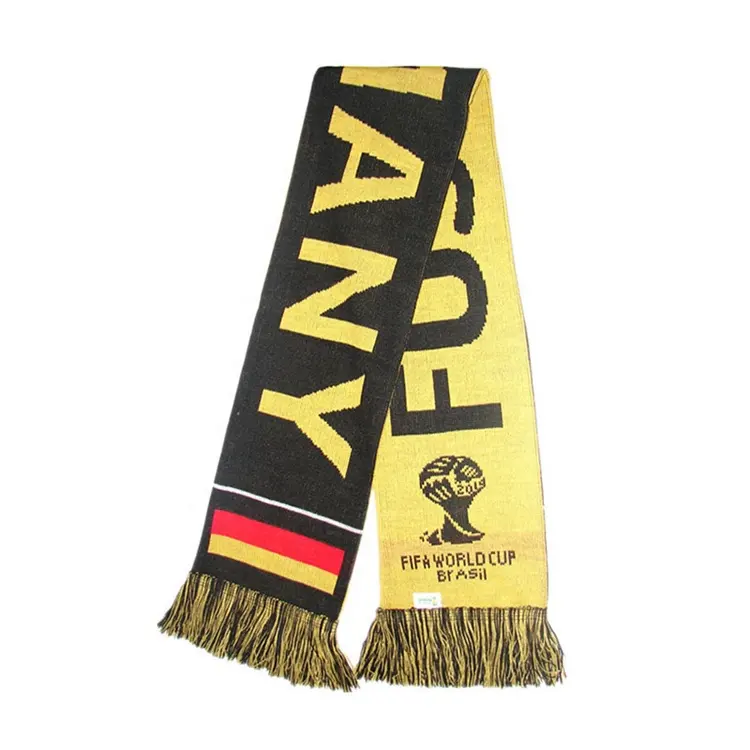 Custom Jacquard Logo Football Club Fans 100% Acrylic Knitted Scarf World Soccer Cup Knit Scarves