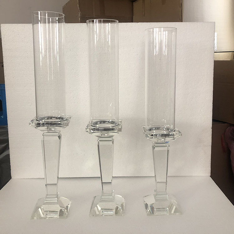 MH-TZ0569 sets of three tall crystal tube candle holder for wedding table decoration