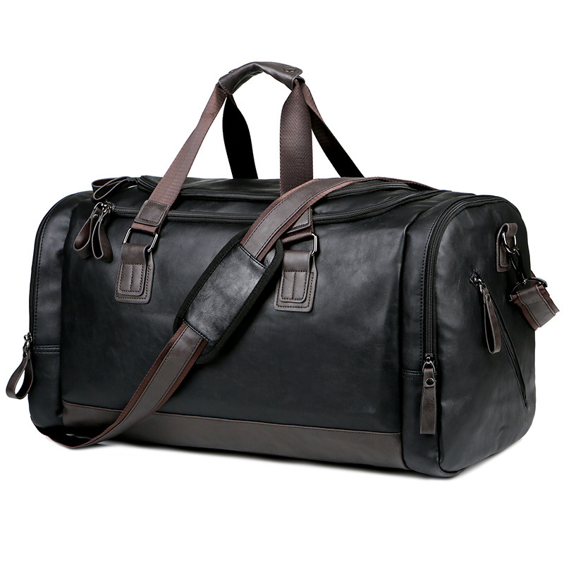 Vintage Leather Travel Luggage Weekender Bag Overnight Large Capacity Leather Travel Luggage Bag for Men With Shoes Compartment