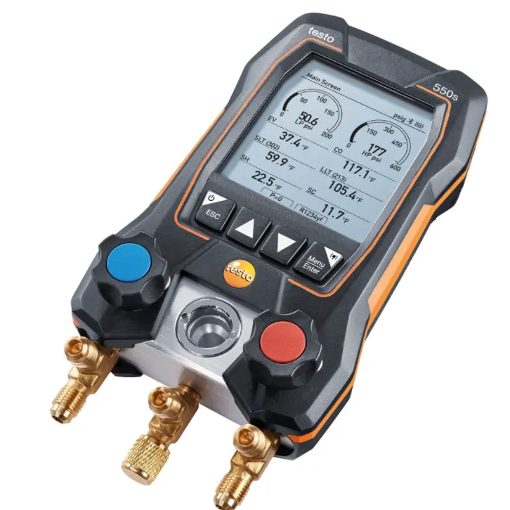 Testo 550s Smart Digital Manifold Kit with wireless temperature and vacuum probes and hoses