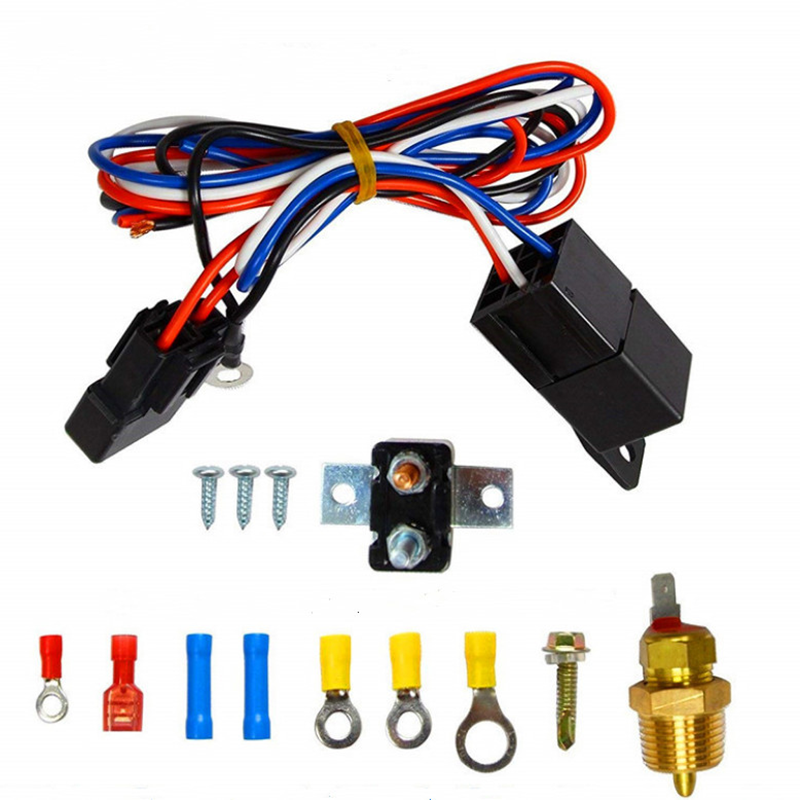 3/8" Thread 185 to 175 Degree 4 Pins Car Cooling Fan 12V Electrical Thermostat Switch Auto Relay Kit