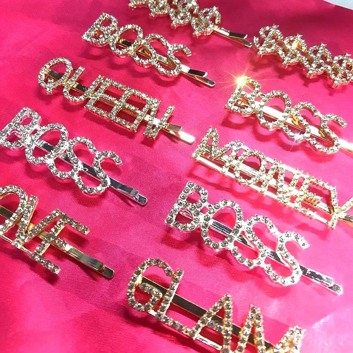 wholesale custom rhinestone name hair pins with words for women hair accessories hair clips