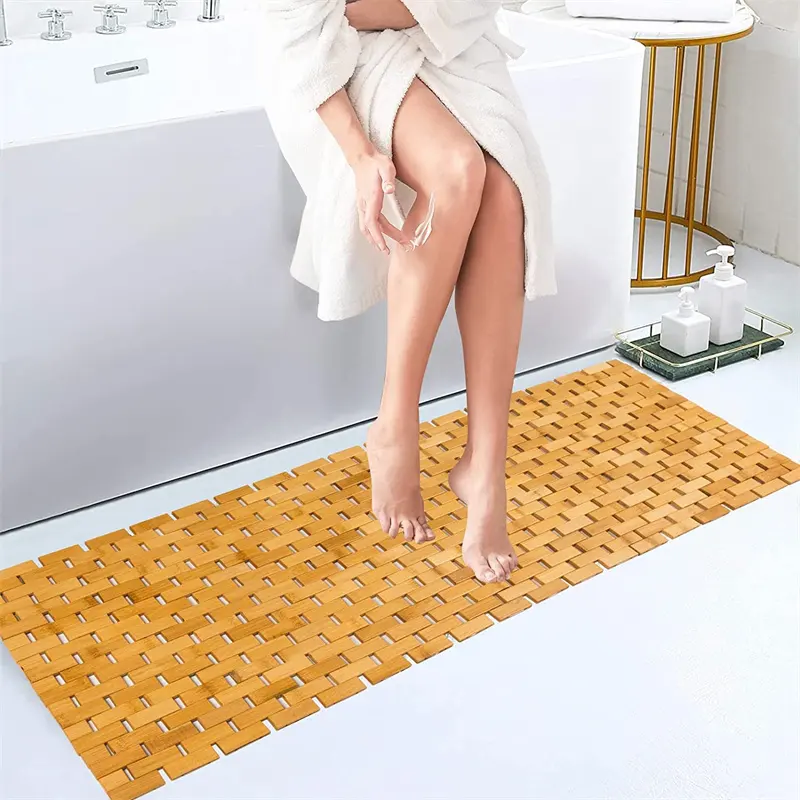 New Trending Hand Made Products Custom Design Anti Slip/non-slip Design Bathroom Rugs Natural Shower Bamboo Bath Mat