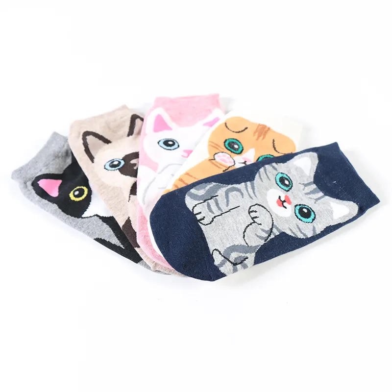 2021 Japanese Style Womens Cute Cat Tube Short Ankle Animal Cartoon Socks
