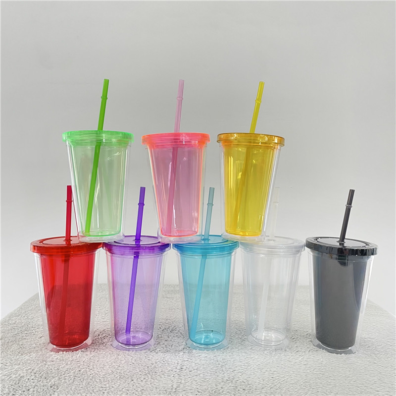 BPA free Multicolor stock 10oz 16oz Insulated double wall Insulated acrylic plastic Clear Tumbler with lids and straws