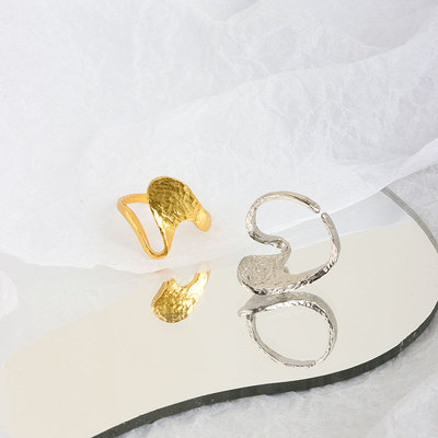 Women's Minimalist Fashion Irregular Big Wave Exaggerated Ring Opening Adjustable Gold Plated Index Finger Rings