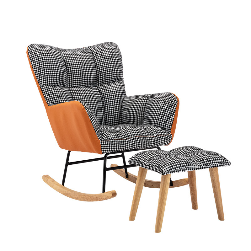 Mid Century Modern Nursery Rocking Chair Upholstered High Back for Living Room lounge chair With ottoman