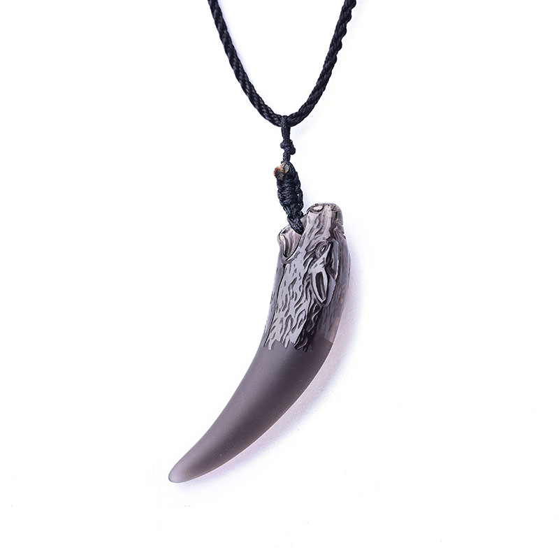 Gift-giving men or women amulet black wolf tooth obsidian lucky necklace pendant