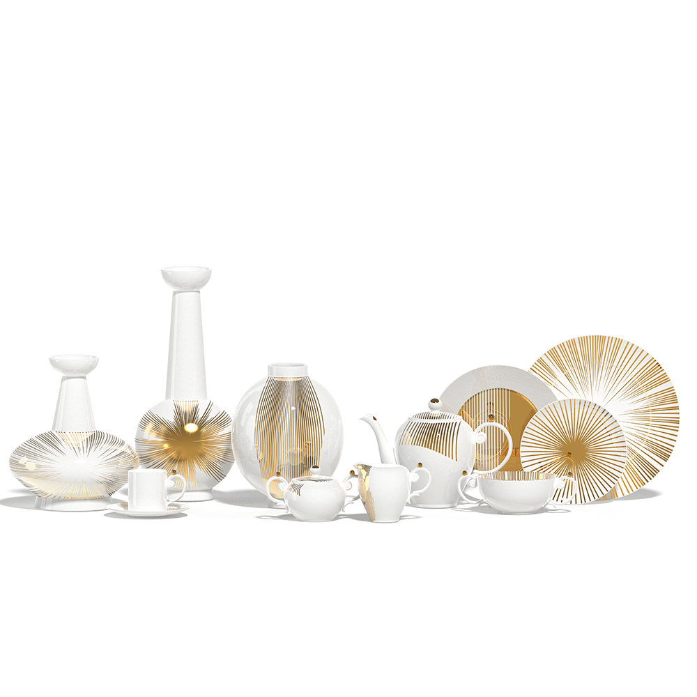Luxury Gold Line Series Vase Porcelain Dinnerware Home Decor Accessories Sets