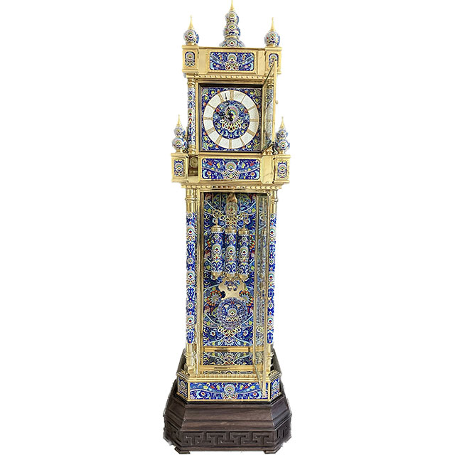 Luxury antique cloisonne floor bell pendulum gold-plated copper classical exquisite floral pattern enamel floor clock