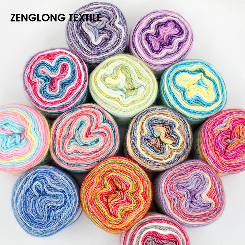 Текстиль ZENGLONG, 1 слой, 100 г, хлопок, акриловая шерсть, меланж, детское искусство, необычная Радужная цветная хлопчатобумажная смешанная пряжа для ручного вязания