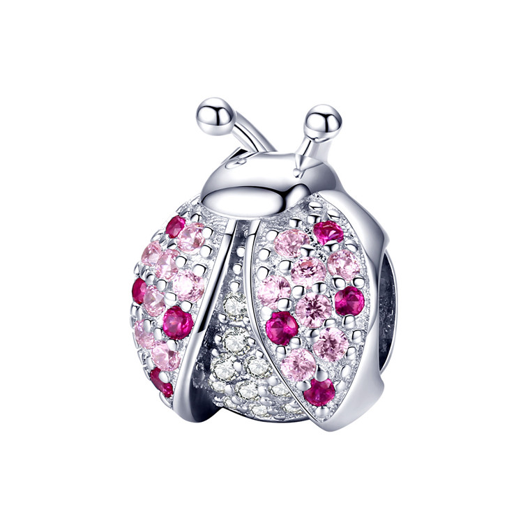 Bracelets DIY Jewelry Wholesale 925 Sterling Silver Ladybug Pink Crystal Insect Charms Beads