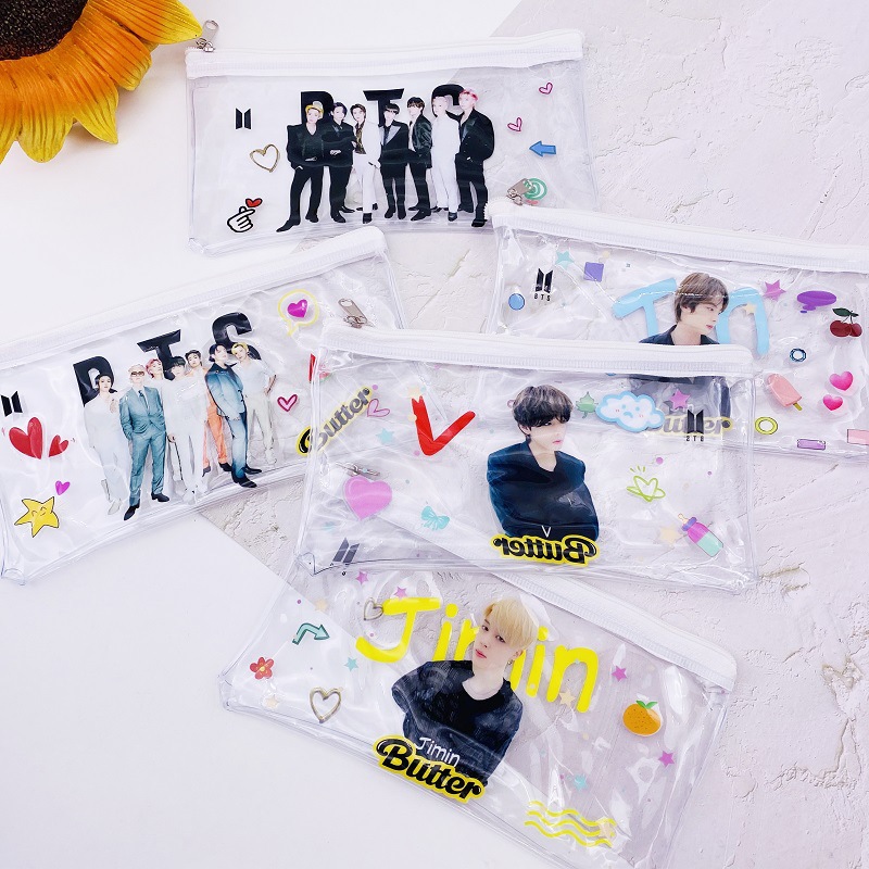 KPOP Stationary Bangtan Boys Butter Pen Bag Transparent Bag Print PU Pen Bag JUNG KOOK JIN JIMIN Fans Gift kpop Merchandise L181