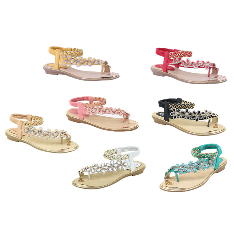 ATALINA BY SUMMER 2021 Ladies Flats Causal Sandals the upper with rhinestone-embellished flowers and type of slip-on comfortably