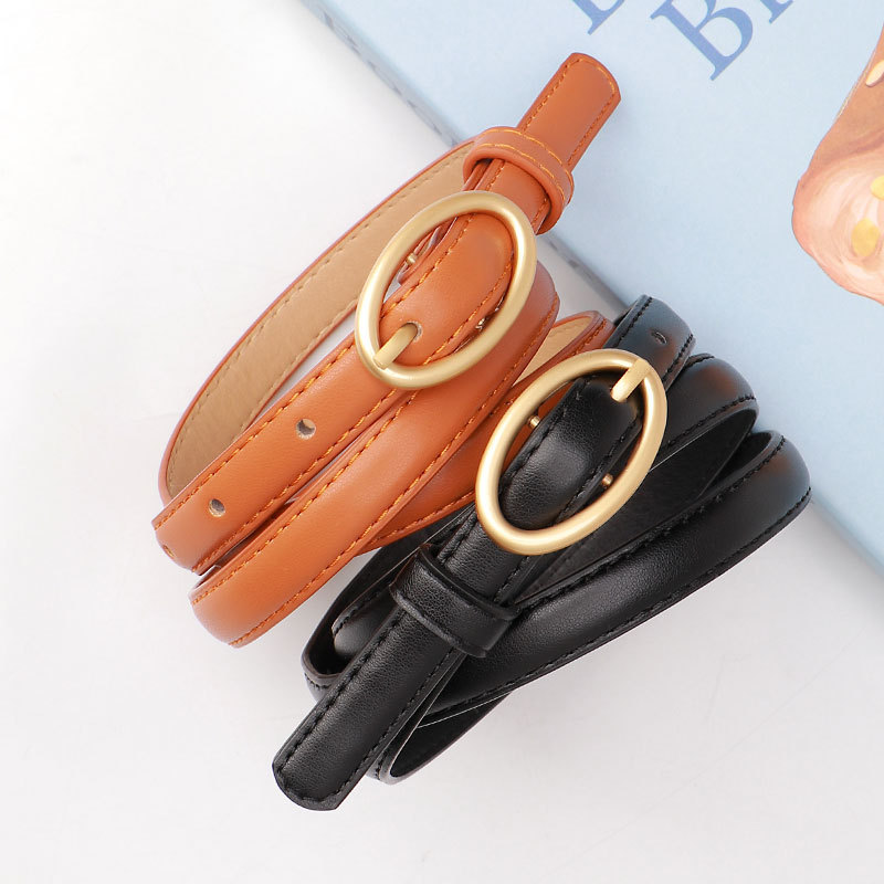 Women's New Pu Belt With Small Fresh Oval Buckle Thin Waist Dress Belt Fashion Manufacturers' Product