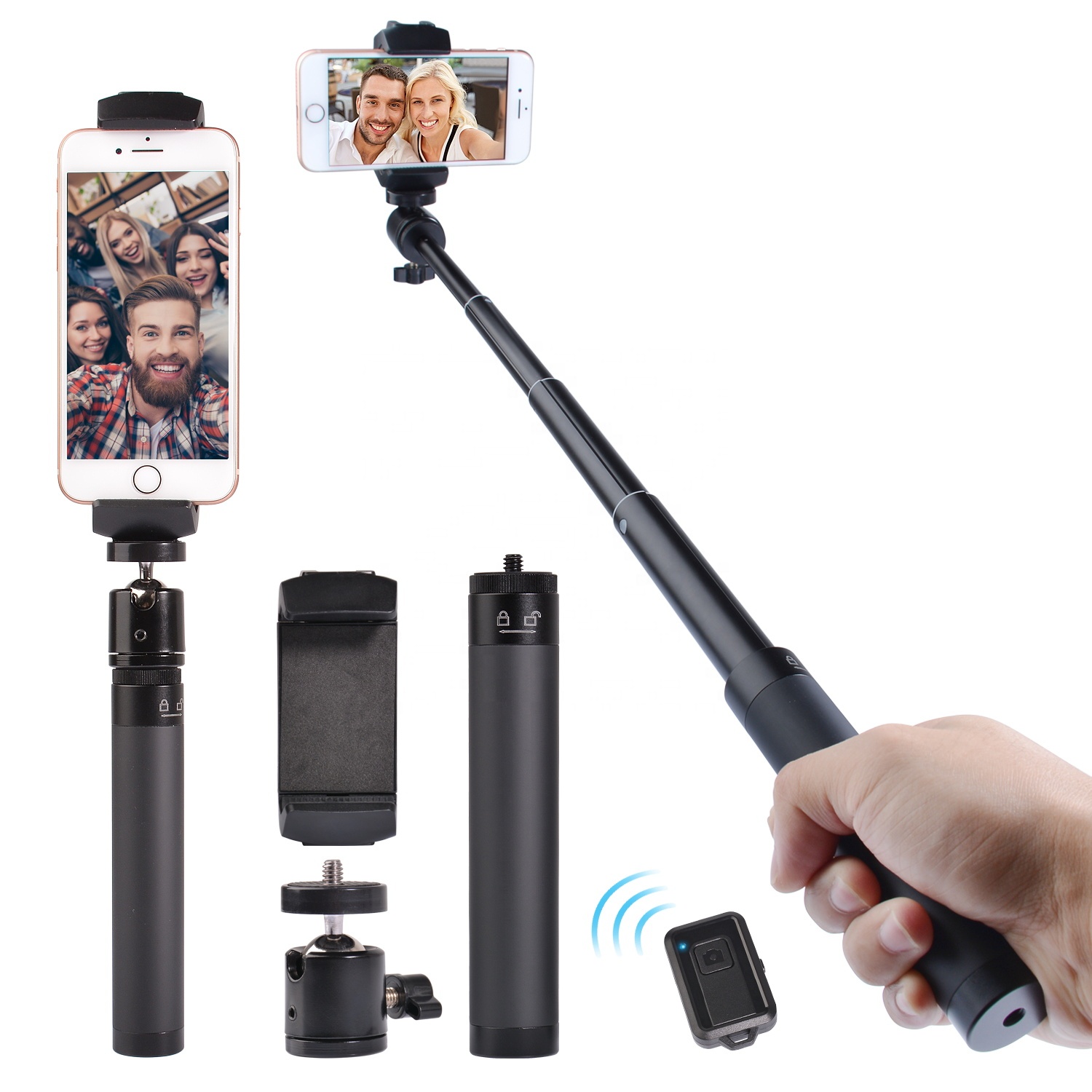 Telescopic Collapsible Gimbal Stabilizer Extension Pole Rod for Zhiyun DJI Feiyu with 1/4" Thread Handhold Selfie Stick
