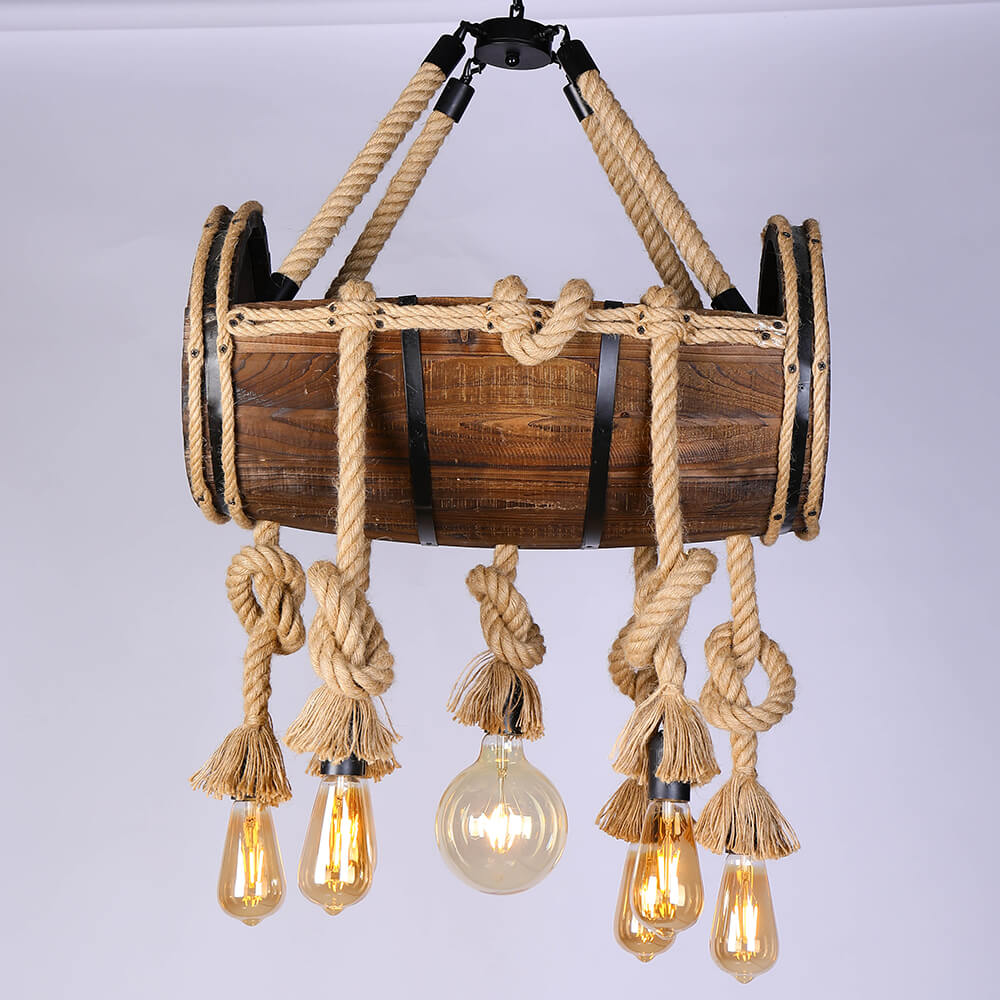 wholesale vintage industrial hanging chandelier lamp wooden decorative wine barrel ceiling fixture light