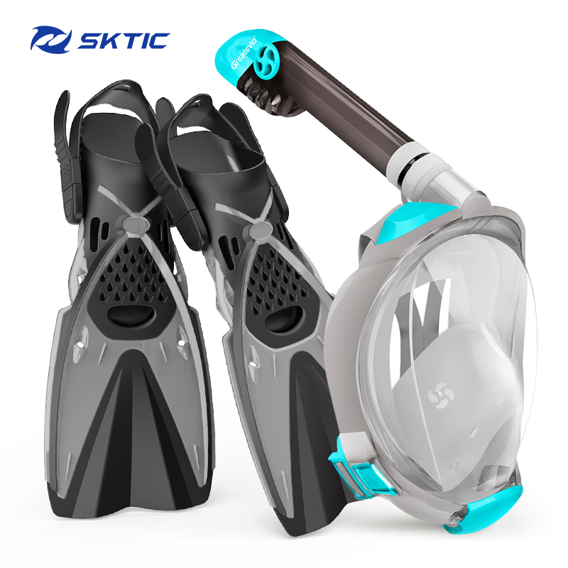 SKTIC Unisex Silicone Snorkeling Mask Set Foldable Dry Snorkeling Anti Fog Diving Goggles For Snorkeling Diving Swimming