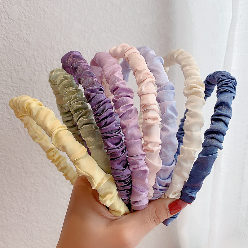 Factory Custom Design Good Quality Hairband Women 2021 Popular Pleated Flowers Shape Pink Wide Satin Silk Headband for girls