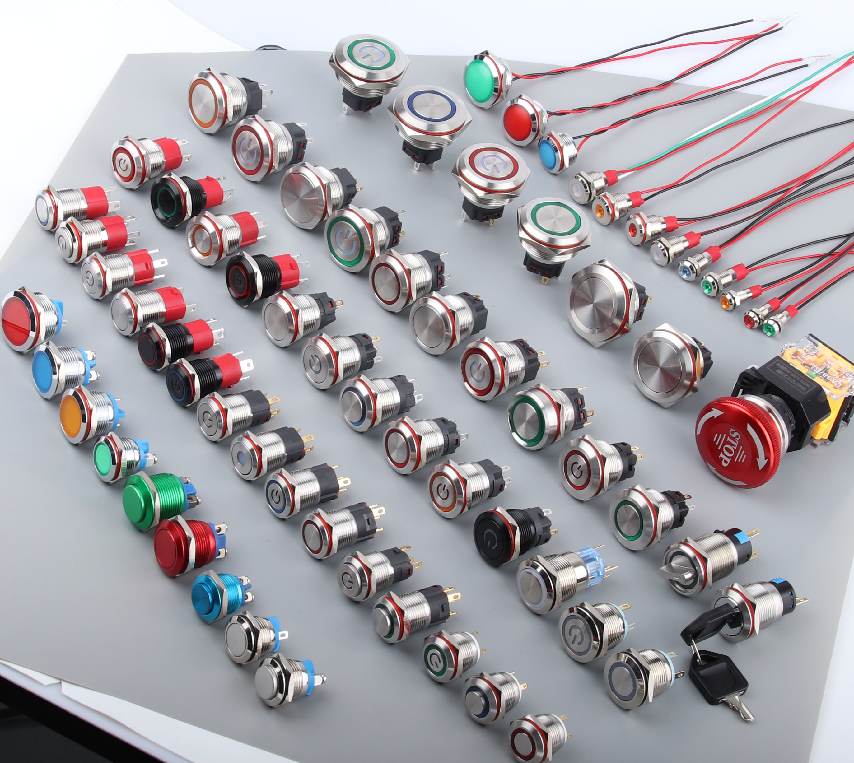 Stainless steel with light center luminous 12mm hole high head flat head metal push button switch
