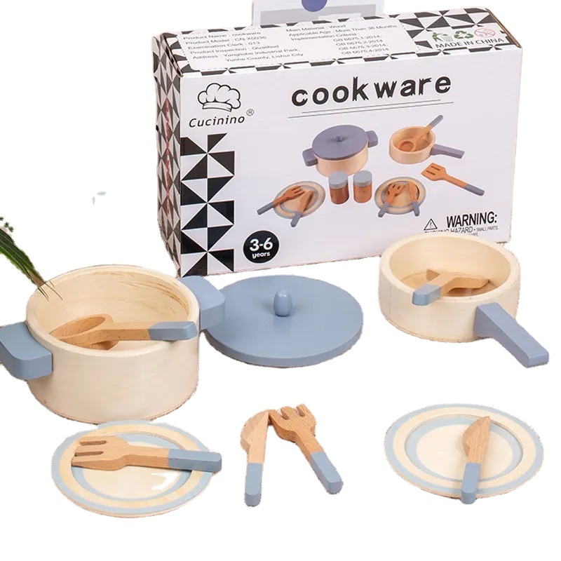 Play Dishes Toddler Cooking Accessories Sets for Kids Wooden Kids Kitchen Toys Early Education
