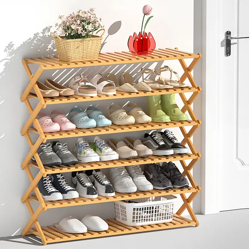 Installation-free shoe rack simple household special shoe cabinet bamboo economical dormitory door space saving folding shelf