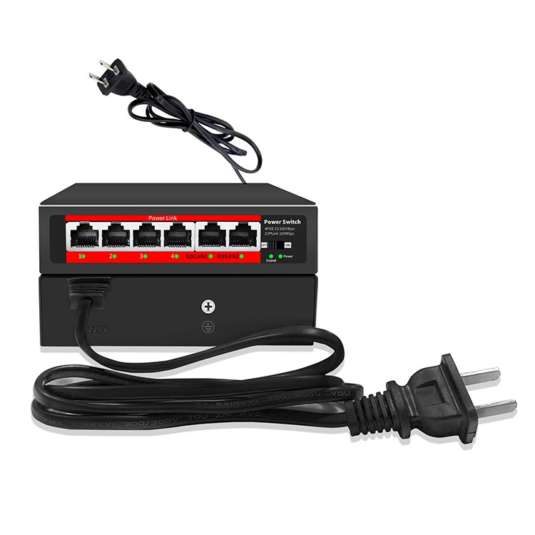 Интегрированная машина 4 + 2 порта 100 м сетевой коммутатор Ethernet Mini Poe 48 В неуправляемый сетевой коммутатор