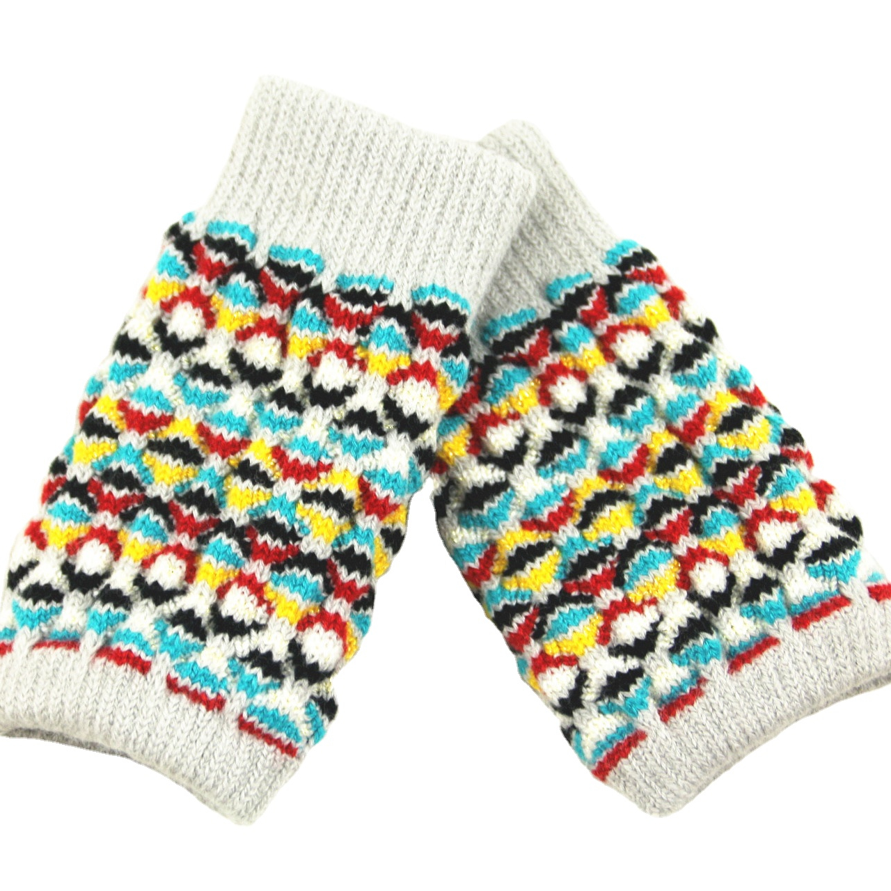 cute color Striped rainbow color winter warn knitted mittens open fingers mittens