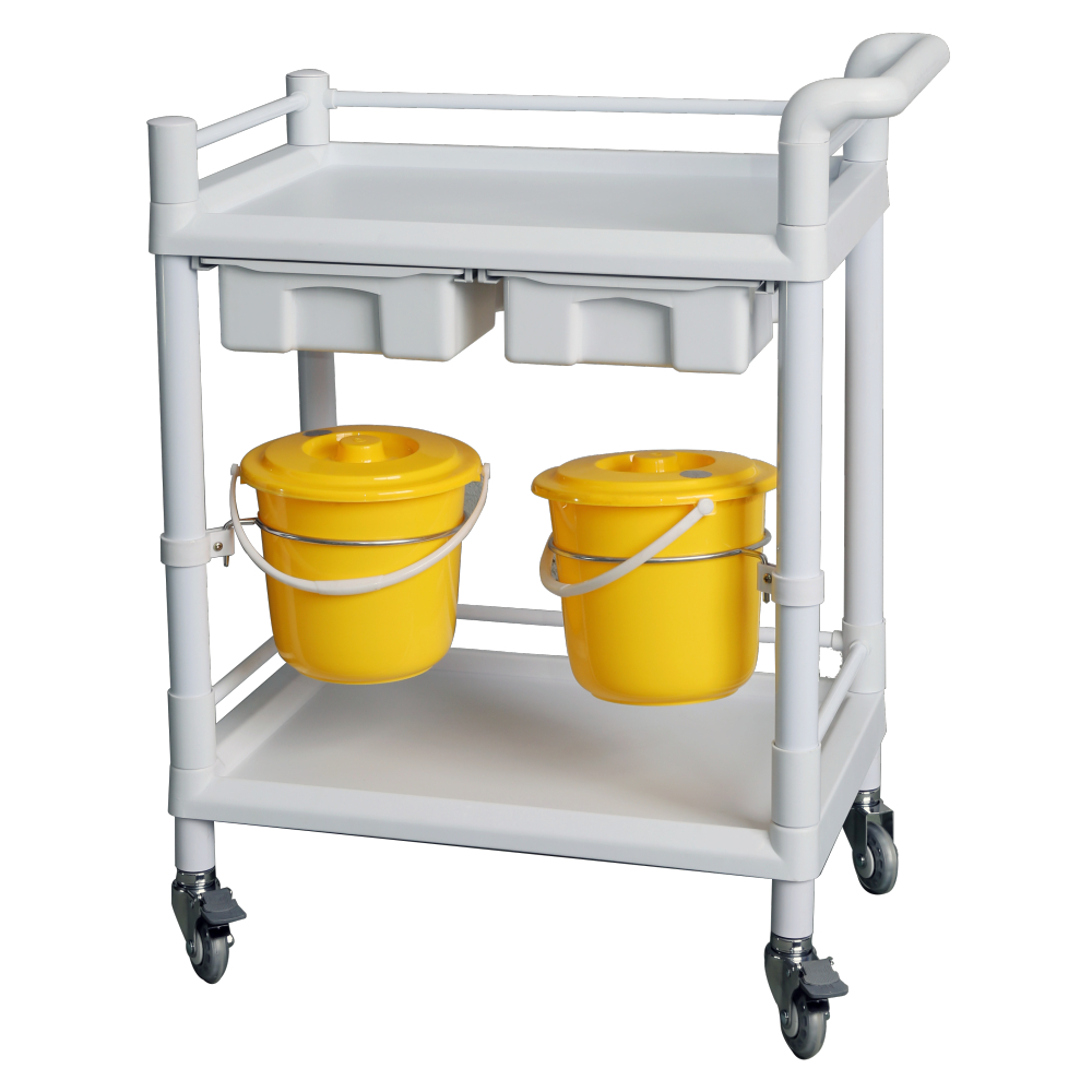 Flexible Stainless Steel Hospital Furniture Anesthesia Cart Trolley With Plastic Bucket Casters For Medicine Equipment Transport