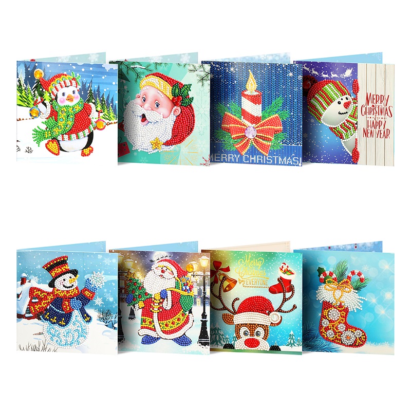 W-C001 HKXL01 FashionDIY Christmas Cards Diamond Painting Kits Merry Christmas Handmade Cards Rhinestone Embroidery Arts Craft