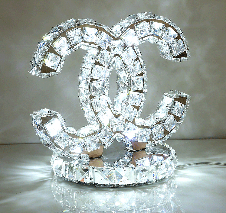 Biumart Nice Quality Clear Crystal Stainless Fashion Table Bedside Lamp Double C Light Luxury Crystal Table Lamp