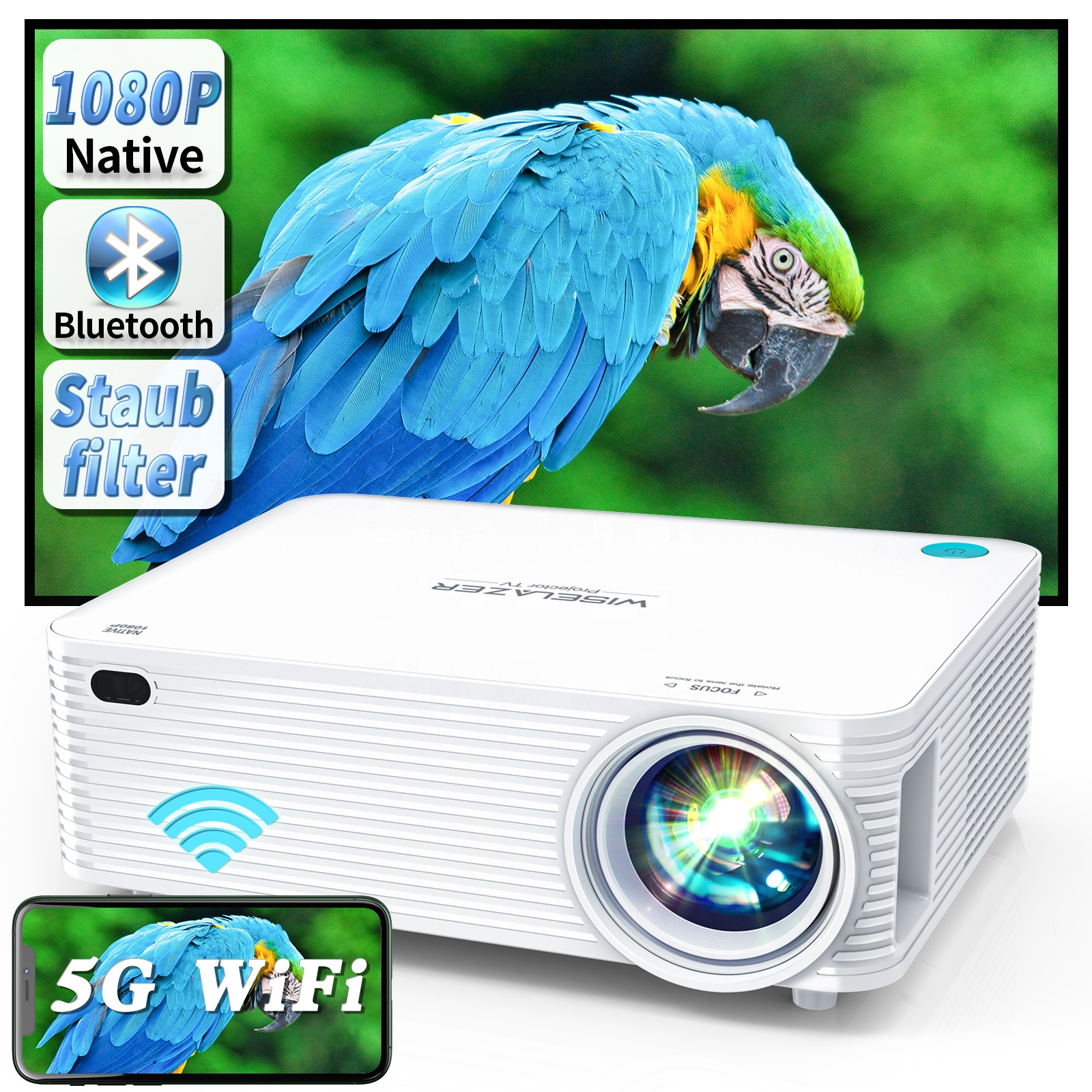 Проектор WISELAZER Wi-Fi 1080P A30 с поддержкой проекции четкого изображения с легким дистанционным управлением