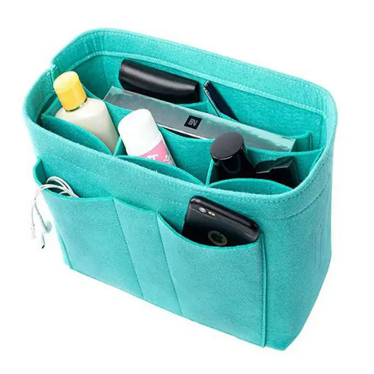 Slim portable cosmetic handbag felt bag insert purse organizer makeup bag