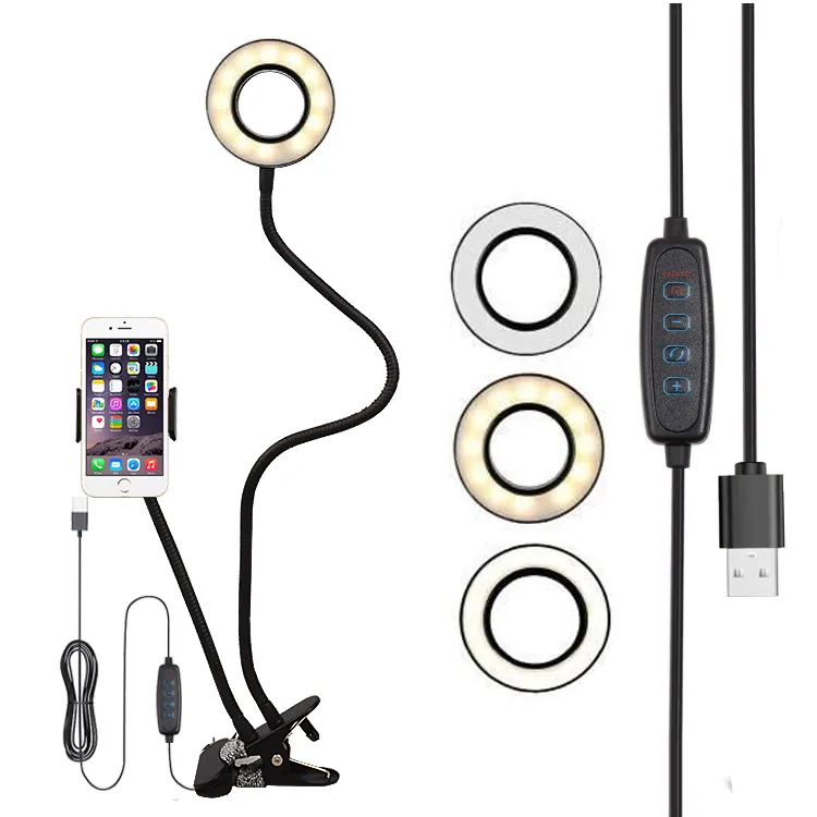 Световое кольцо для селфи для прямого эфира, подставка для селфи, светодиодная кольцевая лампа с зажимом, держатель для мобильного телефона